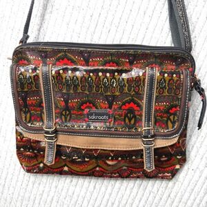Sakroots Red Floral Boho Coated Canvas Red Crossbody Purse SAK‎ Pockets Fun